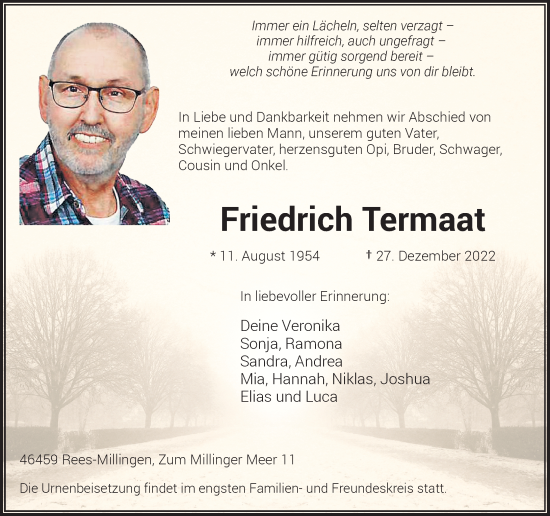 Alle Traueranzeigen für Friedrich Termaat trauer rp online de