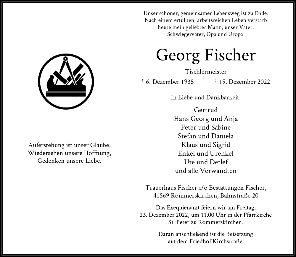 Alle Traueranzeigen für Georg Fischer trauer rp online de