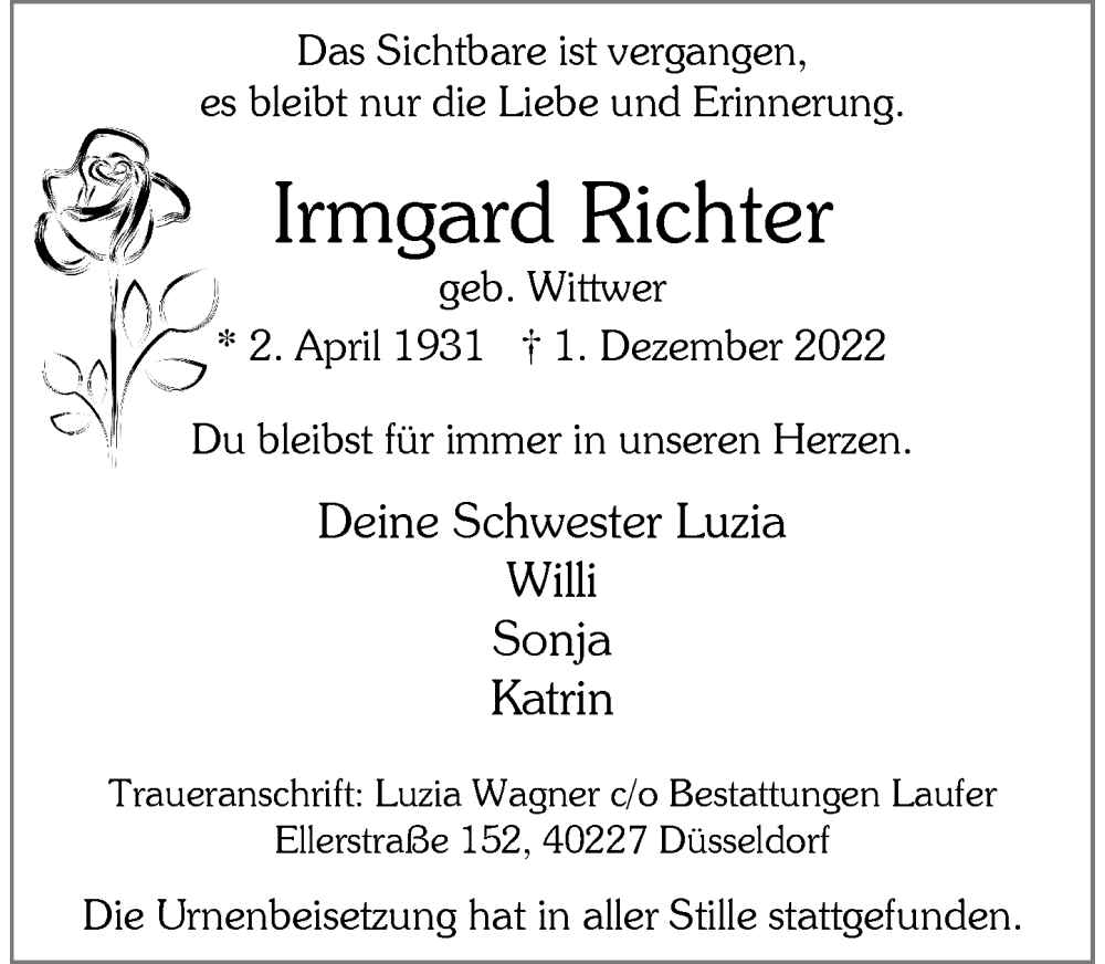 Alle Traueranzeigen F R Irmgard Richter Trauer Rp Online De