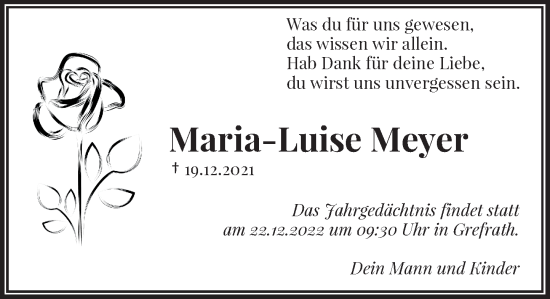 Alle Traueranzeigen F R Maria Luise Meyer Trauer Rp Online De