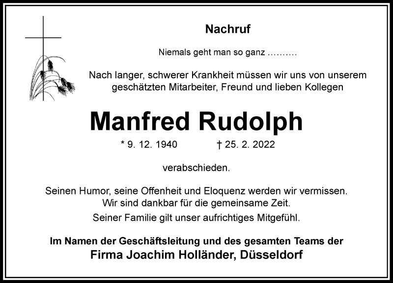 Alle Traueranzeigen F R Manfred Rudolph Trauer Rp Online De