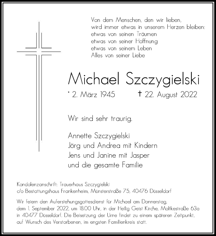 Alle Traueranzeigen F R Michael Szczygielski Trauer Rp Online De