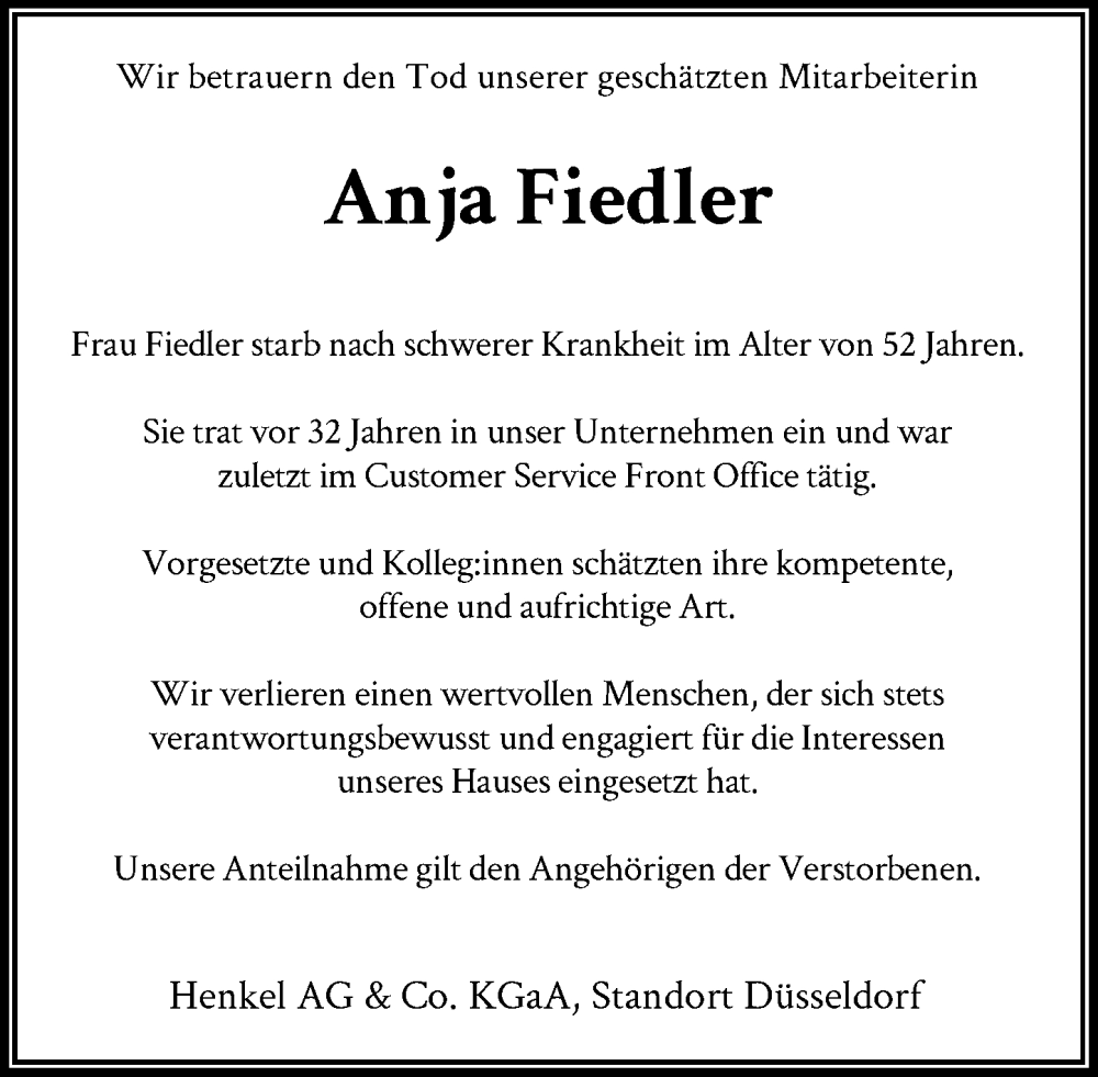 Alle Traueranzeigen F R Anja Fiedler Trauer Rp Online De