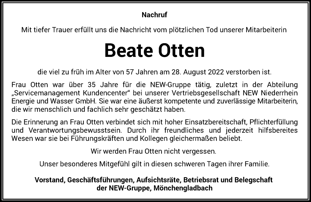 Alle Traueranzeigen F R Beate Otten Trauer Rp Online De