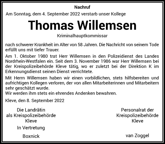 Alle Traueranzeigen F R Thomas Willemsen Trauer Rp Online De