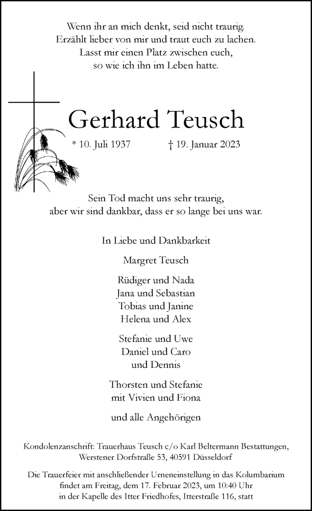 Alle Traueranzeigen F R Gerhard Teusch Trauer Rp Online De