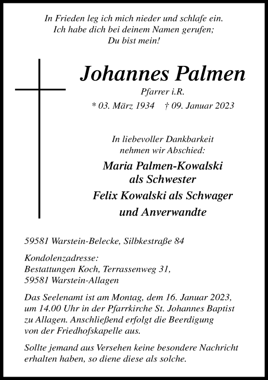 Alle Traueranzeigen für Johannes Palmen trauer rp online de