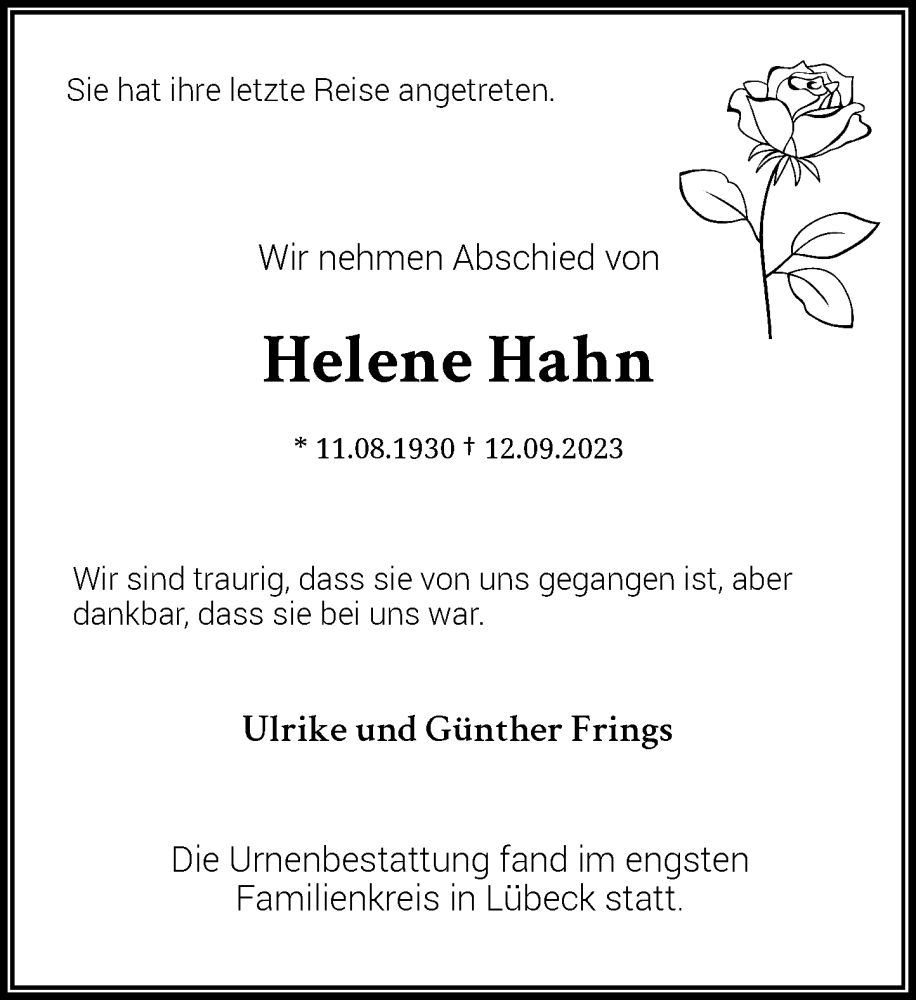 Alle Traueranzeigen für Helene Hahn trauer rp online de