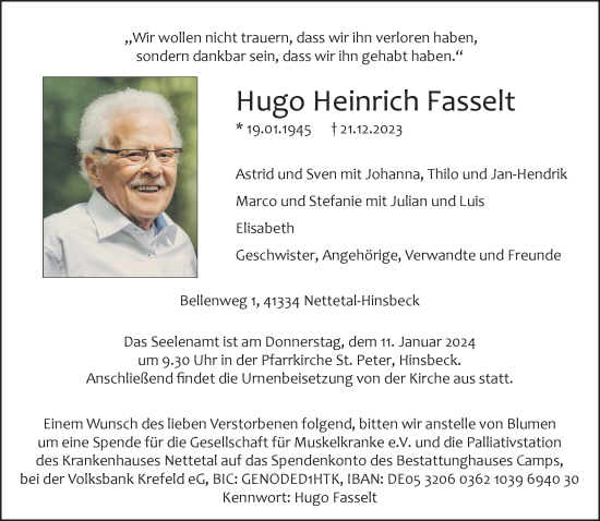 Alle Traueranzeigen für Hugo Heinrich Fasselt trauer rp online de