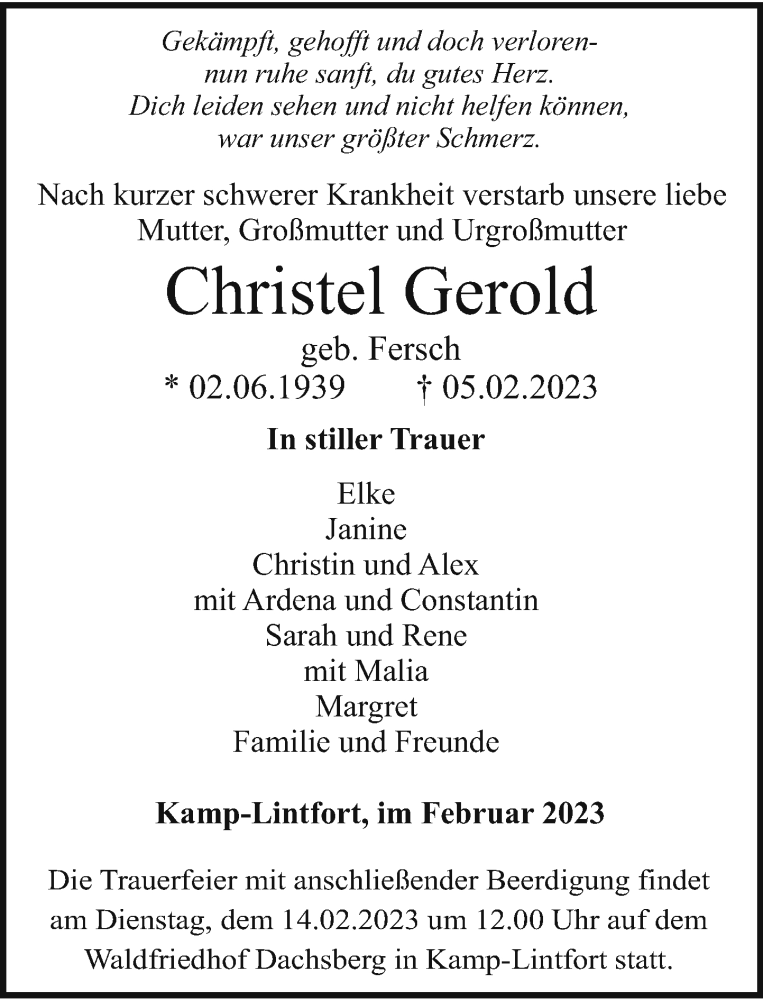 Alle Traueranzeigen für Christel Gerold trauer rp online de