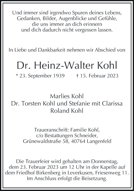 Alle Traueranzeigen F R Heinz Walter Kohl Trauer Rp Online De