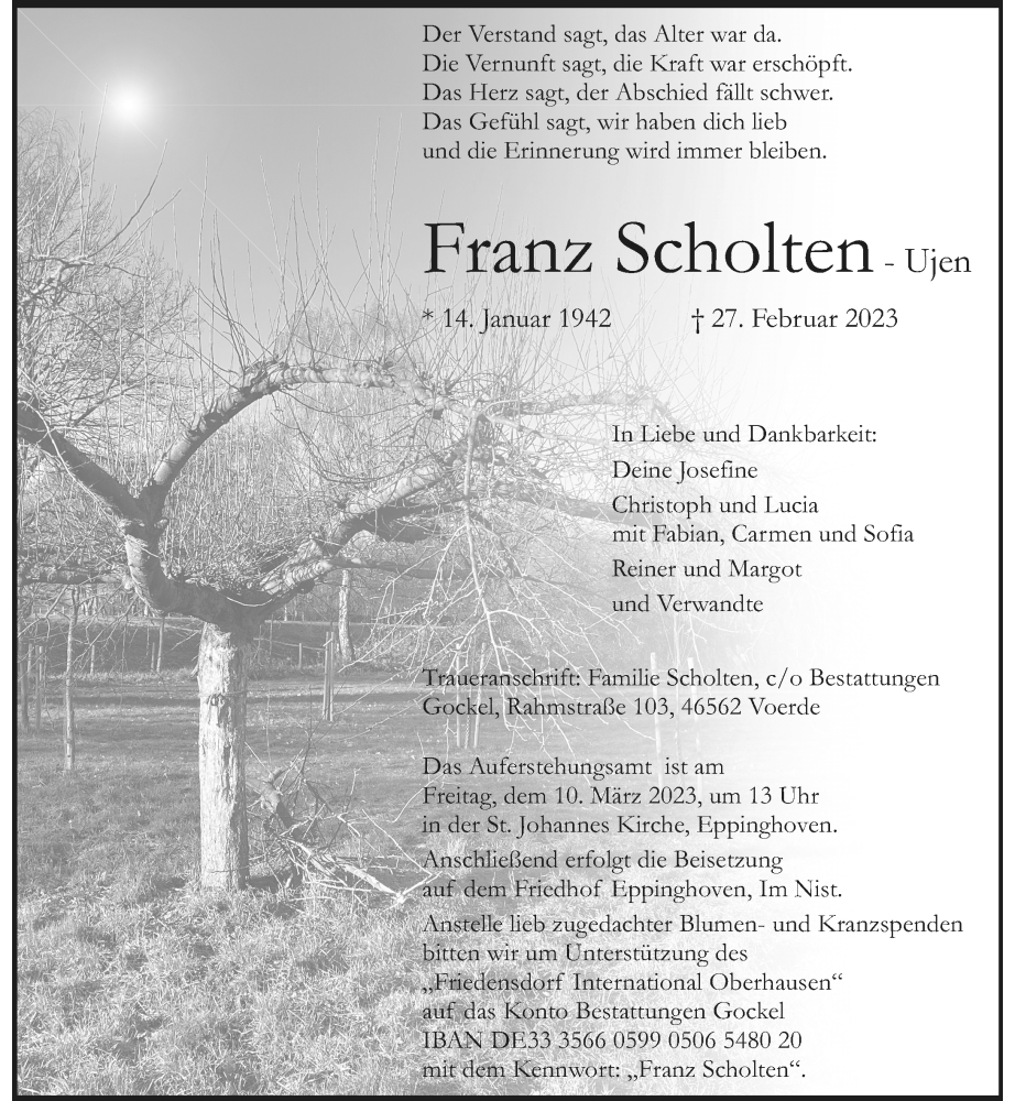 Alle Traueranzeigen F R Franz Scholten Trauer Rp Online De