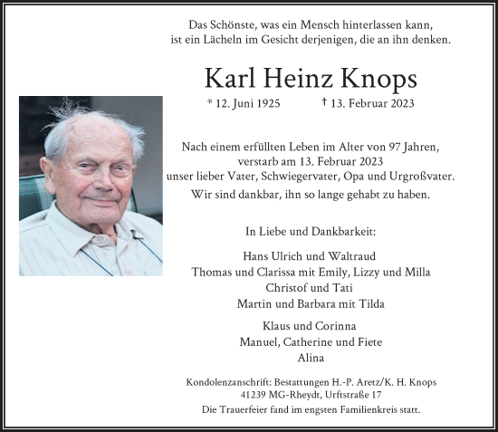 Alle Traueranzeigen F R Karl Heinz Knops Trauer Rp Online De