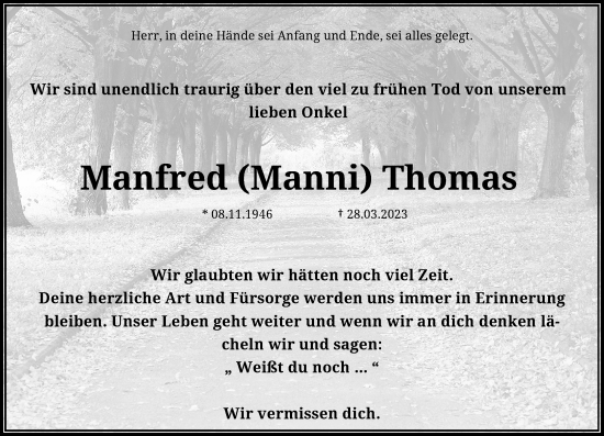 Alle Traueranzeigen F R Manfred Thomas Trauer Rp Online De