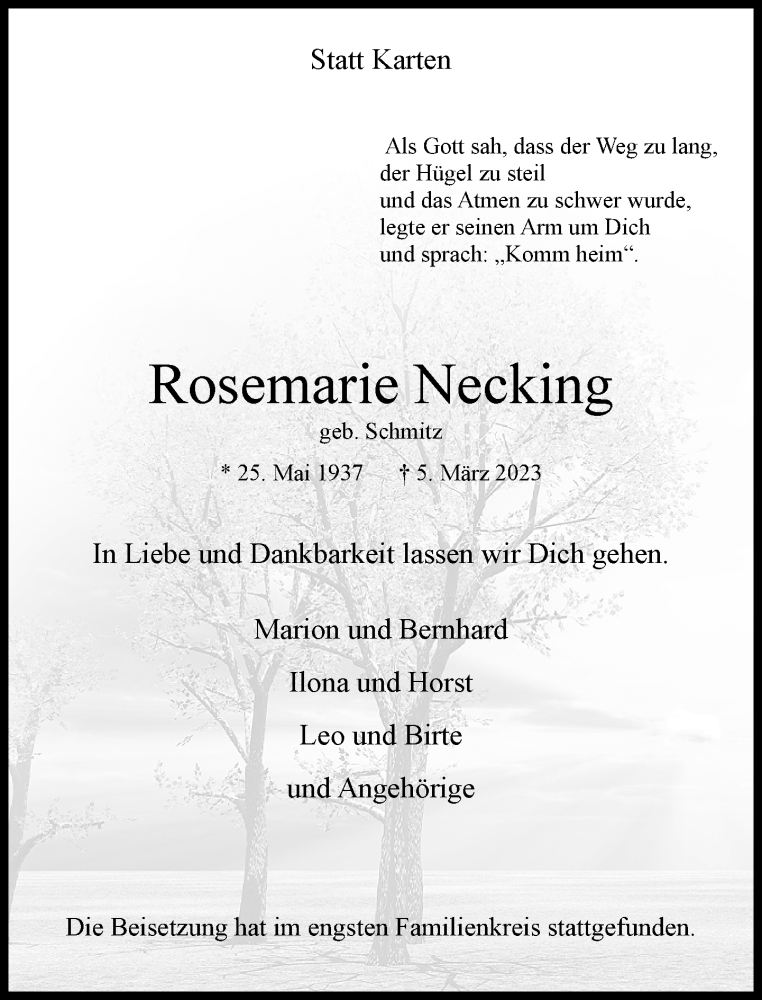 Alle Traueranzeigen F R Rosemarie Necking Trauer Rp Online De