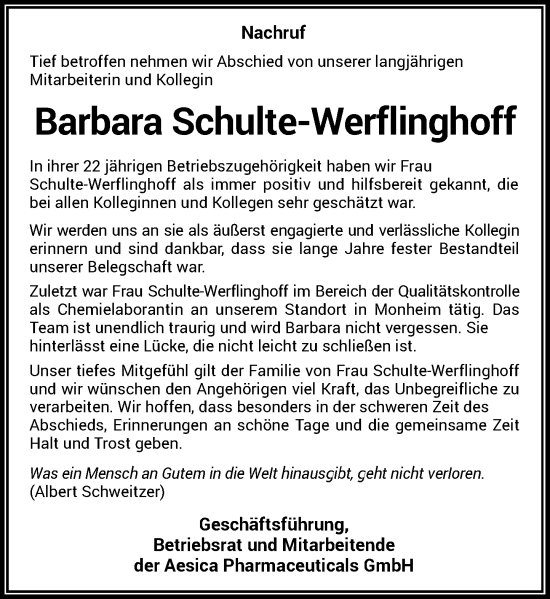 Alle Traueranzeigen F R Barbara Schulte Werflinghoff Trauer Rp Online De