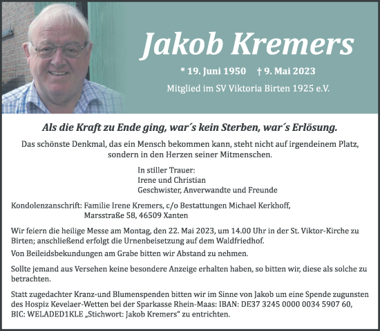 Alle Traueranzeigen F R Jakob Kremers Trauer Rp Online De