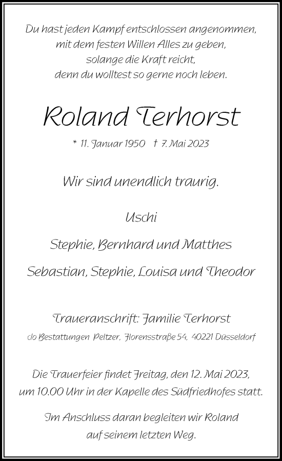 Alle Traueranzeigen für Roland Terhorst trauer rp online de