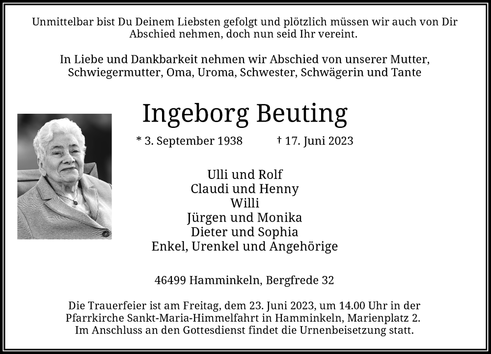 Alle Traueranzeigen für Ingeborg Beuting trauer rp online de