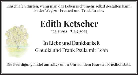 Alle Traueranzeigen F R Edith Ketscher Trauer Rp Online De