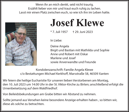 Alle Traueranzeigen F R Josef Klewe Trauer Rp Online De