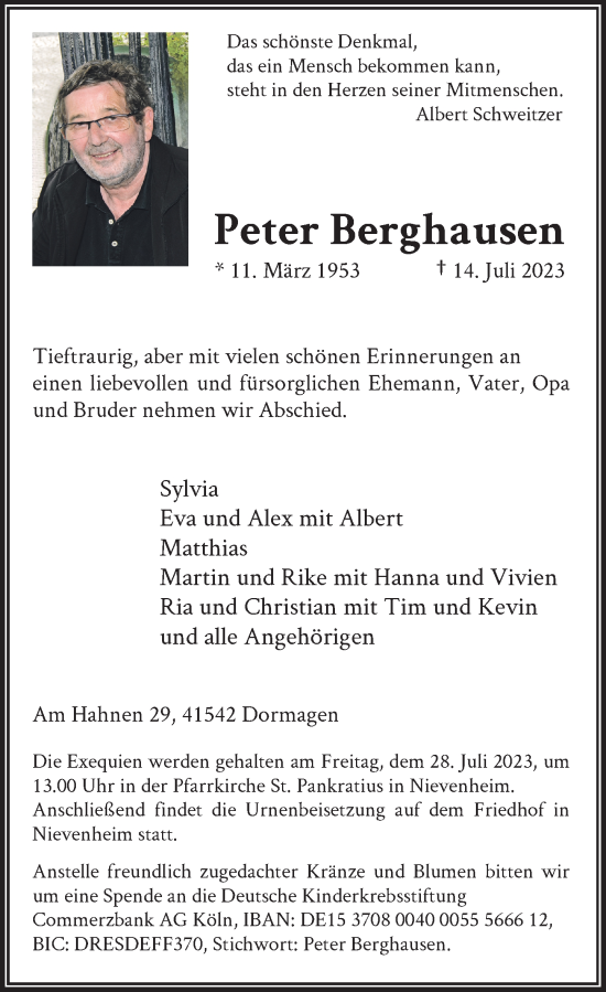 Alle Traueranzeigen für Peter Berghausen trauer rp online de