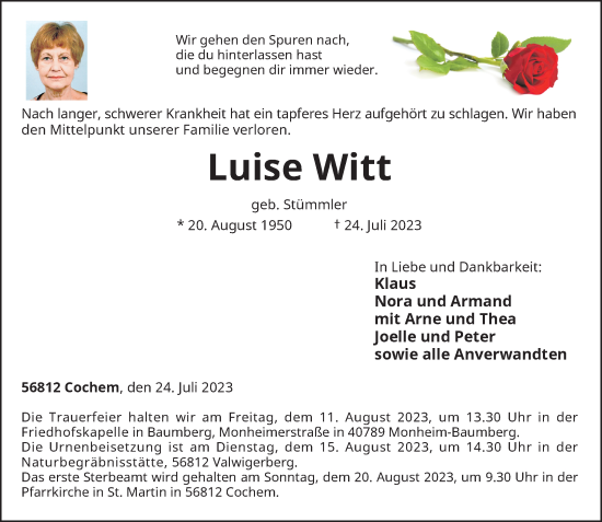 Alle Traueranzeigen F R Luise Witt Trauer Rp Online De