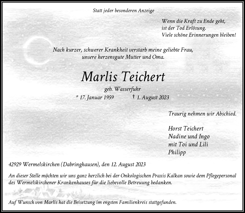 Alle Traueranzeigen F R Marlis Teichert Trauer Rp Online De