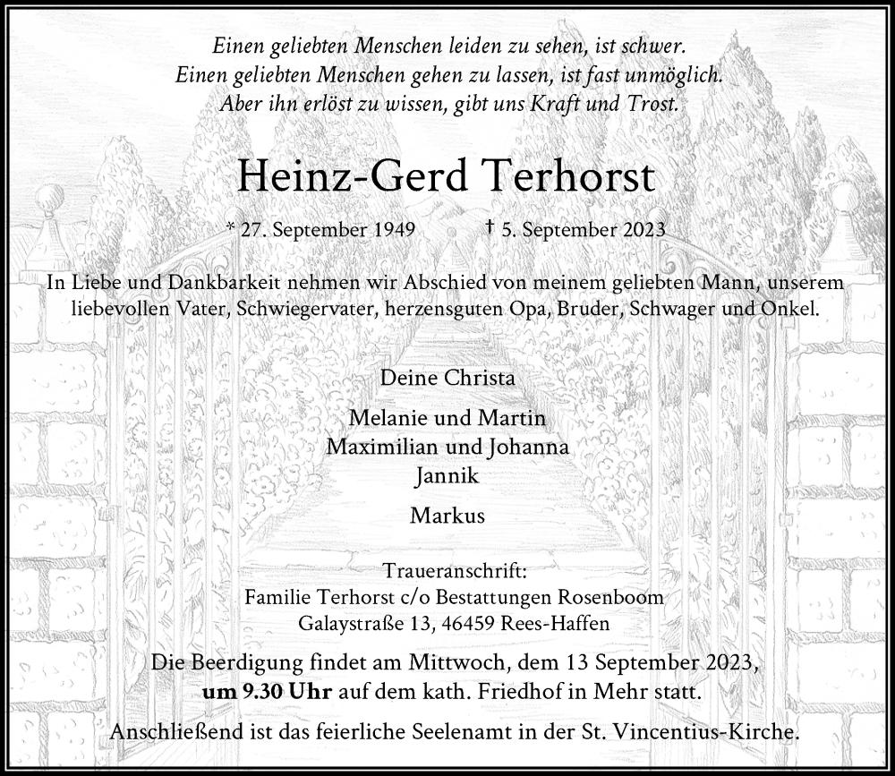 Alle Traueranzeigen für Heinz Gerd Terhorst trauer rp online de