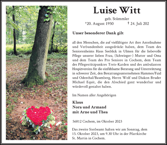 Alle Traueranzeigen F R Luise Witt Trauer Rp Online De