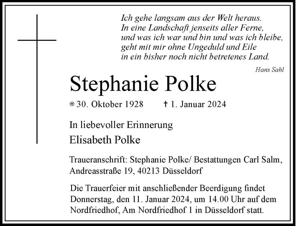 Alle Traueranzeigen für Stephanie Polke trauer rp online de