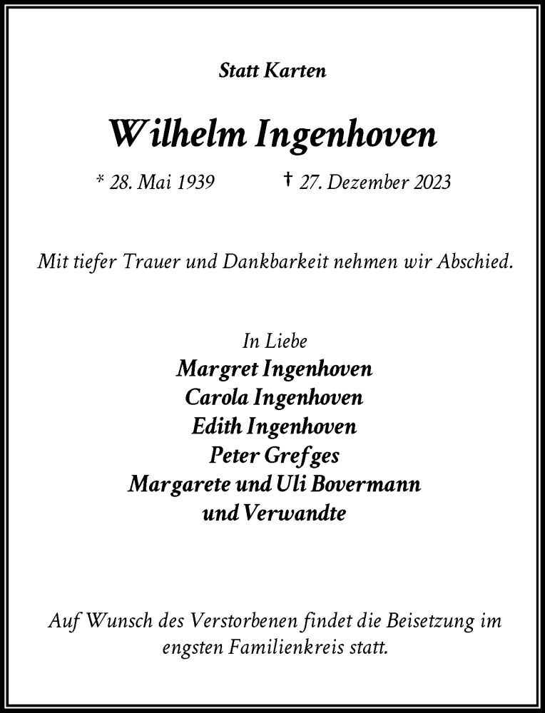 Alle Traueranzeigen F R Wilhelm Ingenhoven Trauer Rp Online De