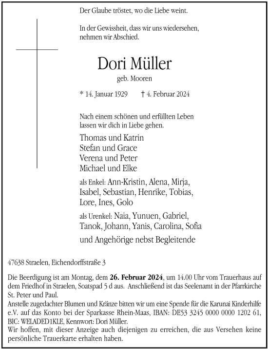 Alle Traueranzeigen für Dori Müller trauer rp online de