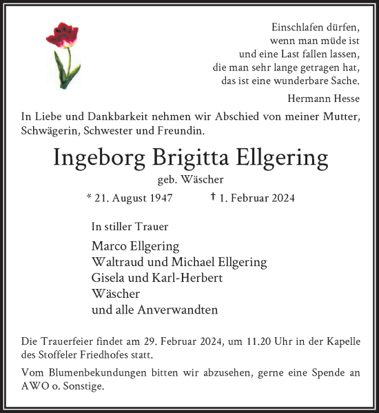 Alle Traueranzeigen für Ingeborg Brigitta Ellgering trauer rp online de