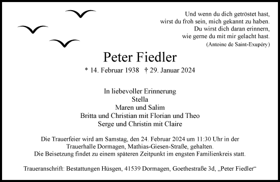 Alle Traueranzeigen für Peter Fiedler trauer rp online de