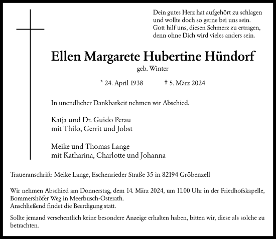 Alle Traueranzeigen F R Ellen Margarete Hubertine H Ndorf Trauer Rp