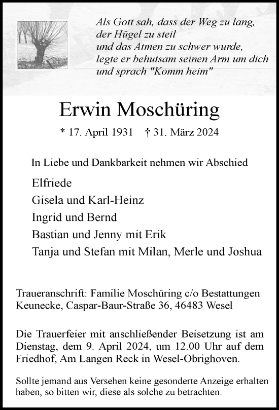 Alle Traueranzeigen F R Erwin Mosch Ring Trauer Rp Online De