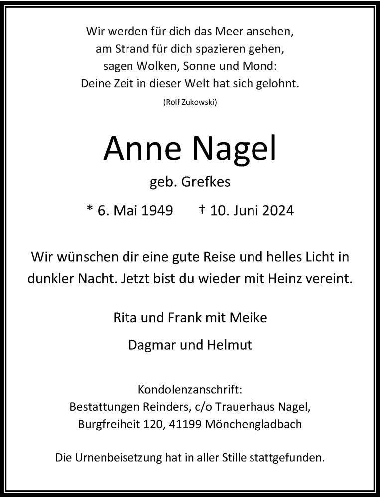 Alle Traueranzeigen für Anne Nagel trauer rp online de