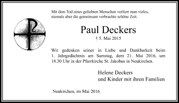 Traueranzeige von Paul Deckers von Rheinische Post