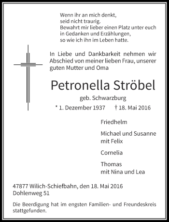 Traueranzeige von Petronella Ströbel von Rheinische Post