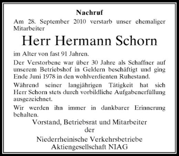 Traueranzeige von Herr Hermann Schorn von Rheinische Post