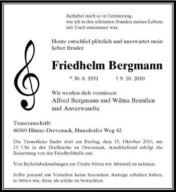Traueranzeige von Friedhelm Bergmann von Rheinische Post