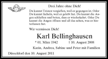 Traueranzeige von Karl Bellinghausen von Rheinische Post