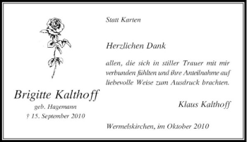 Traueranzeige von Brigitte Kalthoff von Rheinische Post