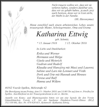 Traueranzeige von Katharina Ettwig von Rheinische Post