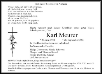 Traueranzeige von Karl Meurer von Rheinische Post
