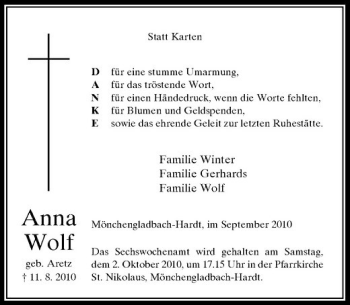 Traueranzeige von Familie Winter Familie Gerhards Familie Wolf von Rheinische Post
