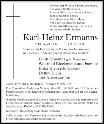 Traueranzeige von Karl-Heinz Ermanns von Rheinische Post