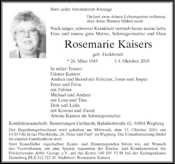 Traueranzeige von Rosemarie Kaisers von Rheinische Post