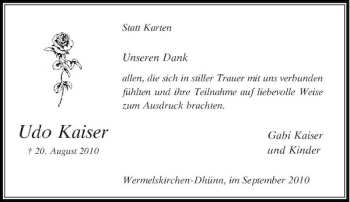 Traueranzeige von Udo Kaiser von Rheinische Post